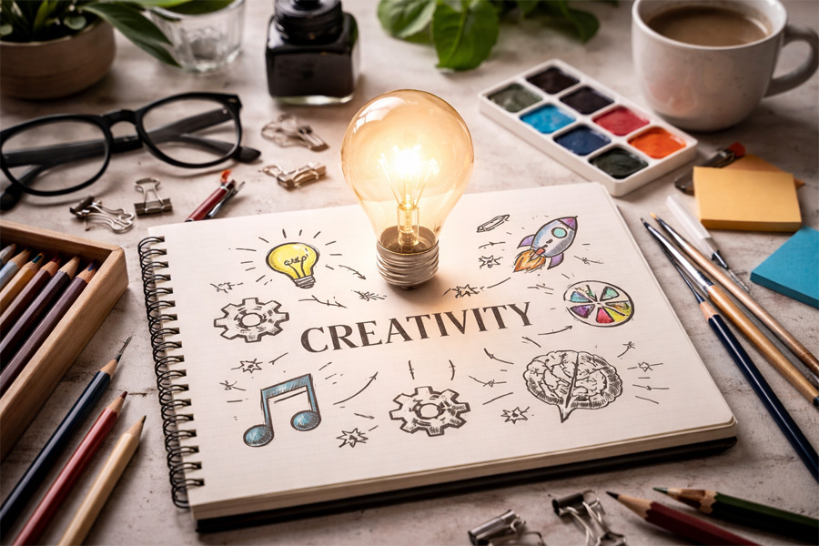 Créativité et psychologie – carnet et objets de travail