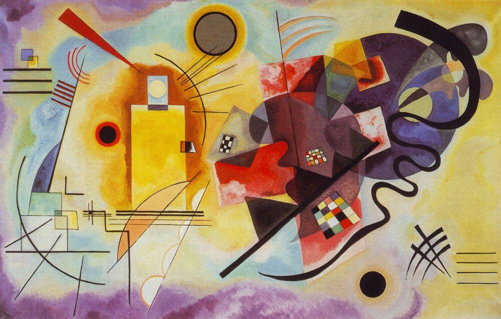 Peinture abstraite composée de formes géométriques colorées et de lignes dynamiques, évoquant la complexité, les émotions et les processus mentaux.